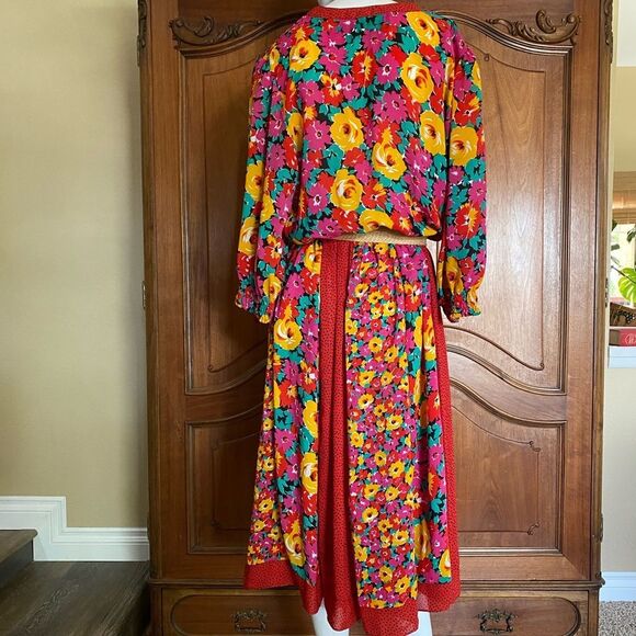 Vintage Floral Dress Mixed Contrasting Print Midi Dress Plus Size 14 - Picture 3 of 11